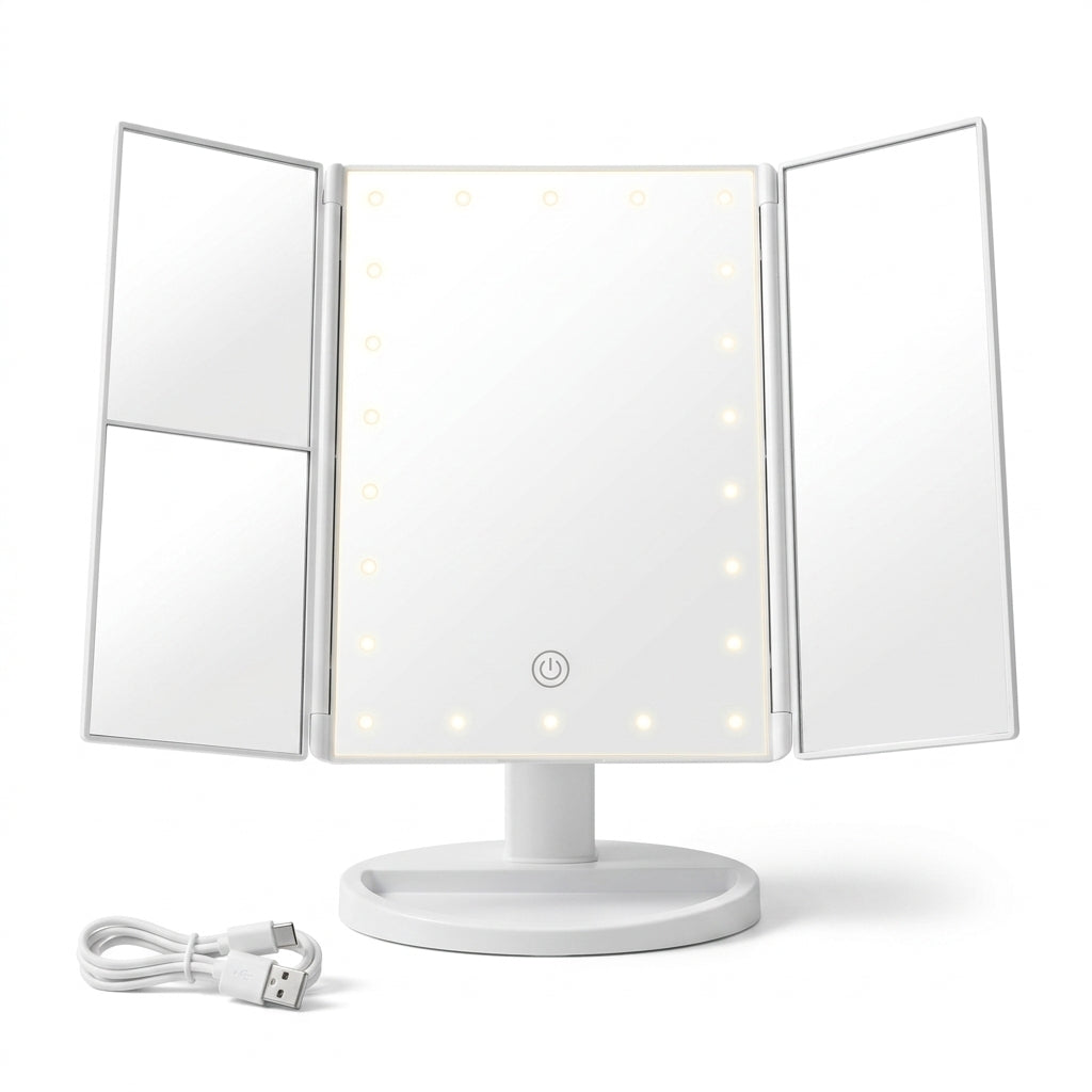 Genopladelig Makeup Spejl med LED-lys og 5x Forstørrelse