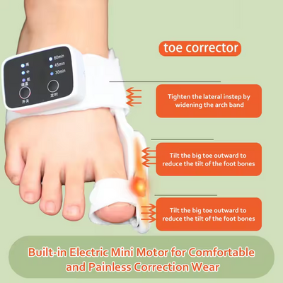 Elektrisk vibrationsmassager og knystkorrektor – Unisex fodskinne til hallux valgus med justerbar tåseparator og finger-tå korrektion
