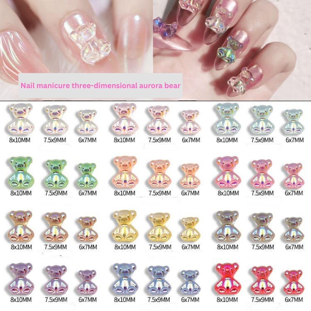 Neglekunst bjørn tilbehør neglekunst diamant aurora krystal diamant lim fantasi farve slik tegneserie bjørn negle dekoration diamant
