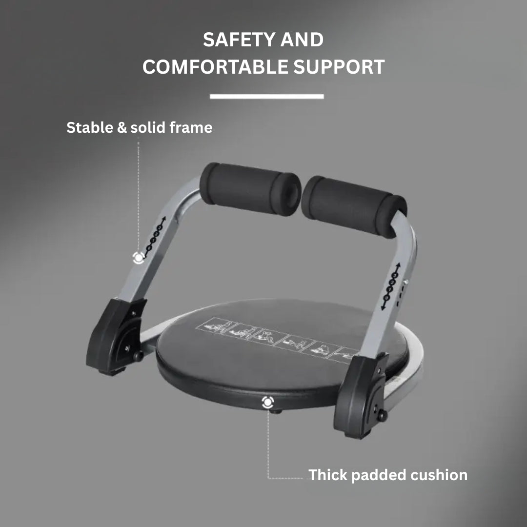 Foldbar mavetræner til hjemmegym, 55x42x11-32 cm, justerbar højde, maks. 120 kg, med pude til effektiv coretræning, kompakt og robust, perfekt til stuen eller soveværelset.
