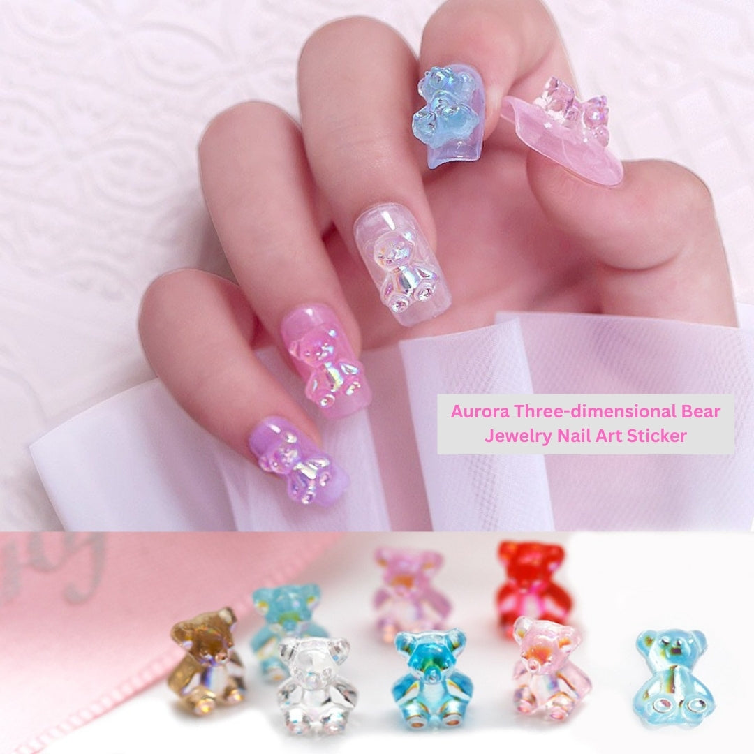 Neglekunst bjørn tilbehør neglekunst diamant aurora krystal diamant lim fantasi farve slik tegneserie bjørn negle dekoration diamant