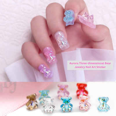 Neglekunst bjørn tilbehør neglekunst diamant aurora krystal diamant lim fantasi farve slik tegneserie bjørn negle dekoration diamant