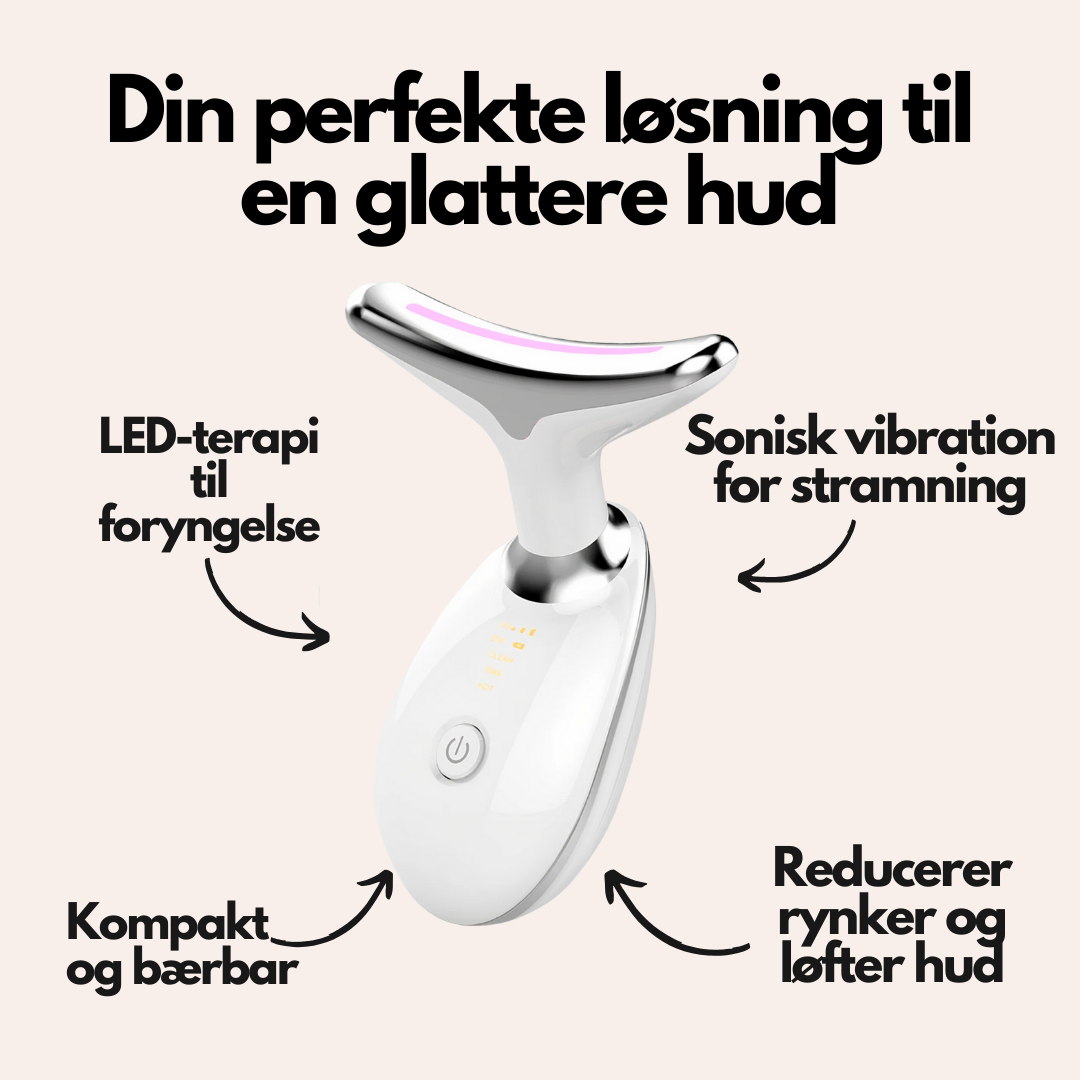 Vibralift™ - Multifunktionel Nakke- og Ansigtsmassager med LED, Sonisk Vibration og Varme