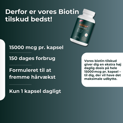 Biotin 15.000 MCG - Højstyrke Biotin kapsler til sundt hår, hud og negle