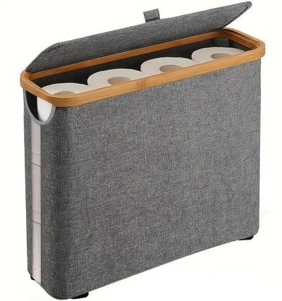 Elegant Bambus Toiletpapirholder Lille og Stilfuld Opbevaringskurv med Låg og Håndtag, Ingen Installation Krævet, Holder til Badeværelsesartikler - Egnet til Hjem og Kontor, Rektangulær Opbevaringsløsning