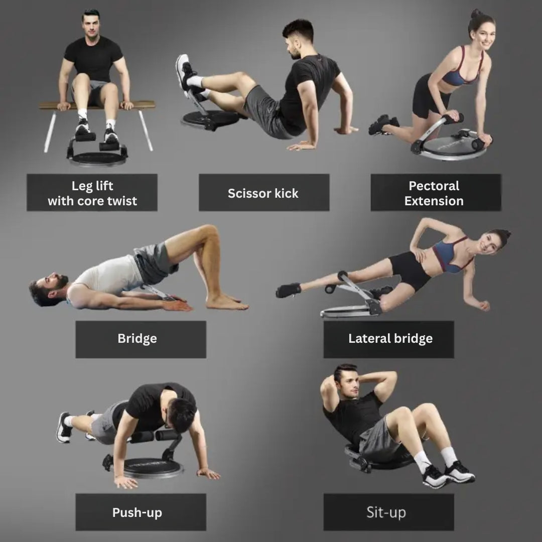 Foldbar mavetræner til hjemmegym, 55x42x11-32 cm, justerbar højde, maks. 120 kg, med pude til effektiv coretræning, kompakt og robust, perfekt til stuen eller soveværelset.