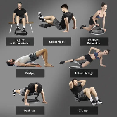 Foldbar mavetræner til hjemmegym, 55x42x11-32 cm, justerbar højde, maks. 120 kg, med pude til effektiv coretræning, kompakt og robust, perfekt til stuen eller soveværelset.