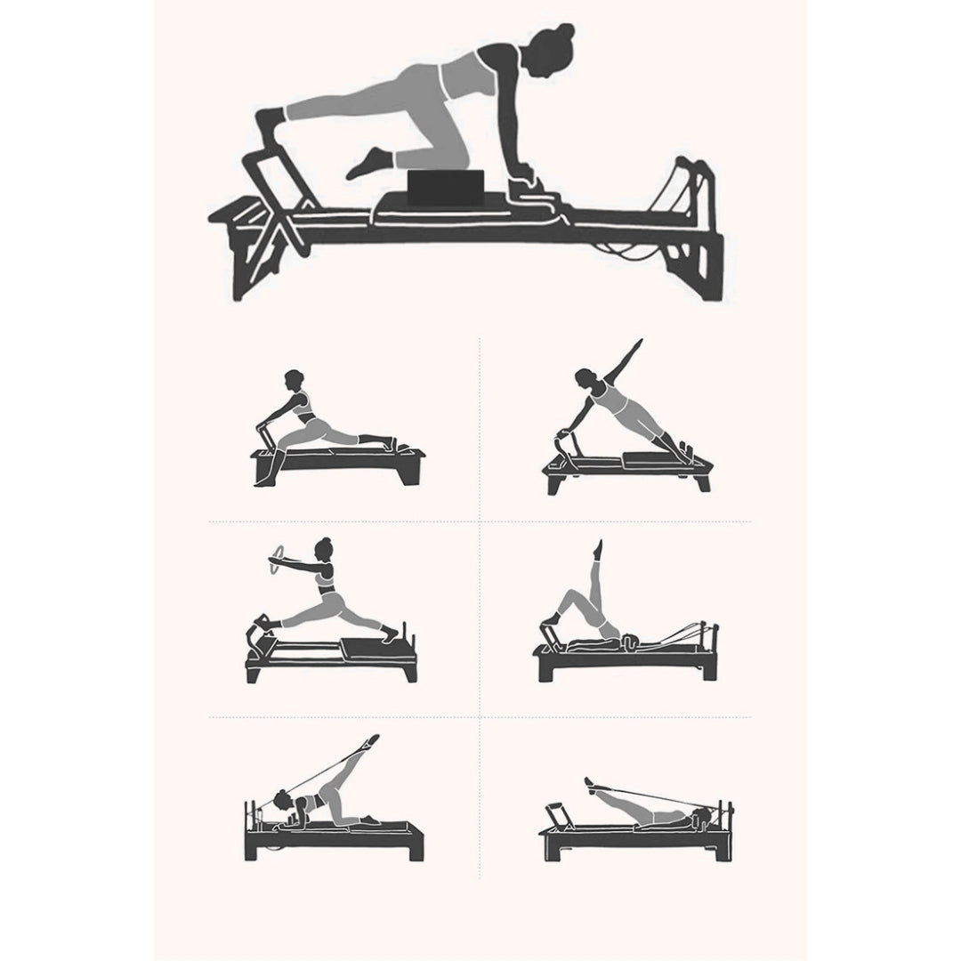 Pilates reformer træningsmaskine med justerbare fjedre stærk ramme komfortabel polstring optimal modstand perfekt til hjemmetræning