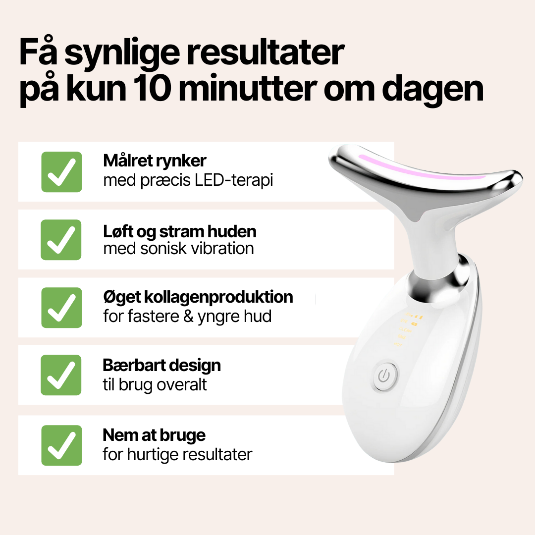 Vibralift™ - Multifunktionel Nakke- og Ansigtsmassager med LED, Sonisk Vibration og Varme