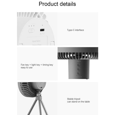 Udendørs campingventilator Elektrisk campingventilator med LED-lygte Bærbar teltventilator med roterende funktion, nødstrømsforsyning
