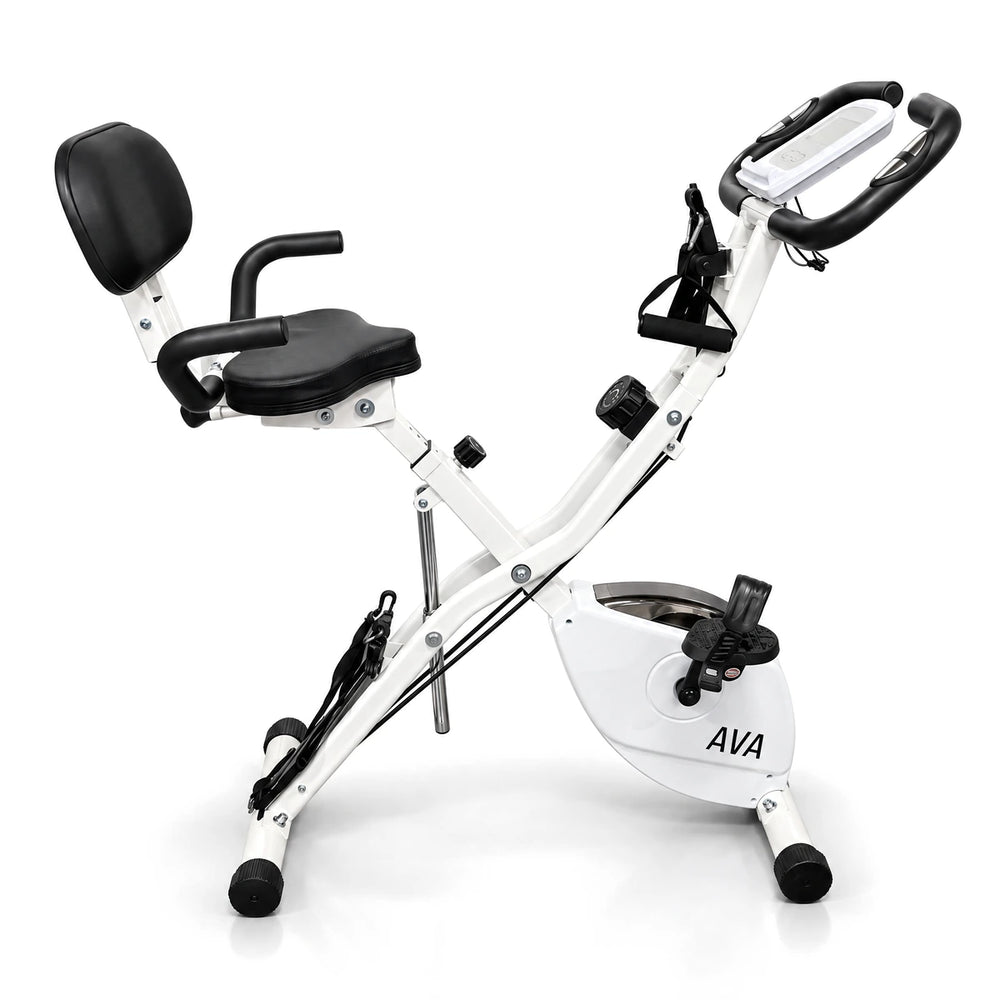 AVA Foldbar 5-i-1 magnetisk motionscykel set skråt forfra på hvid baggrund