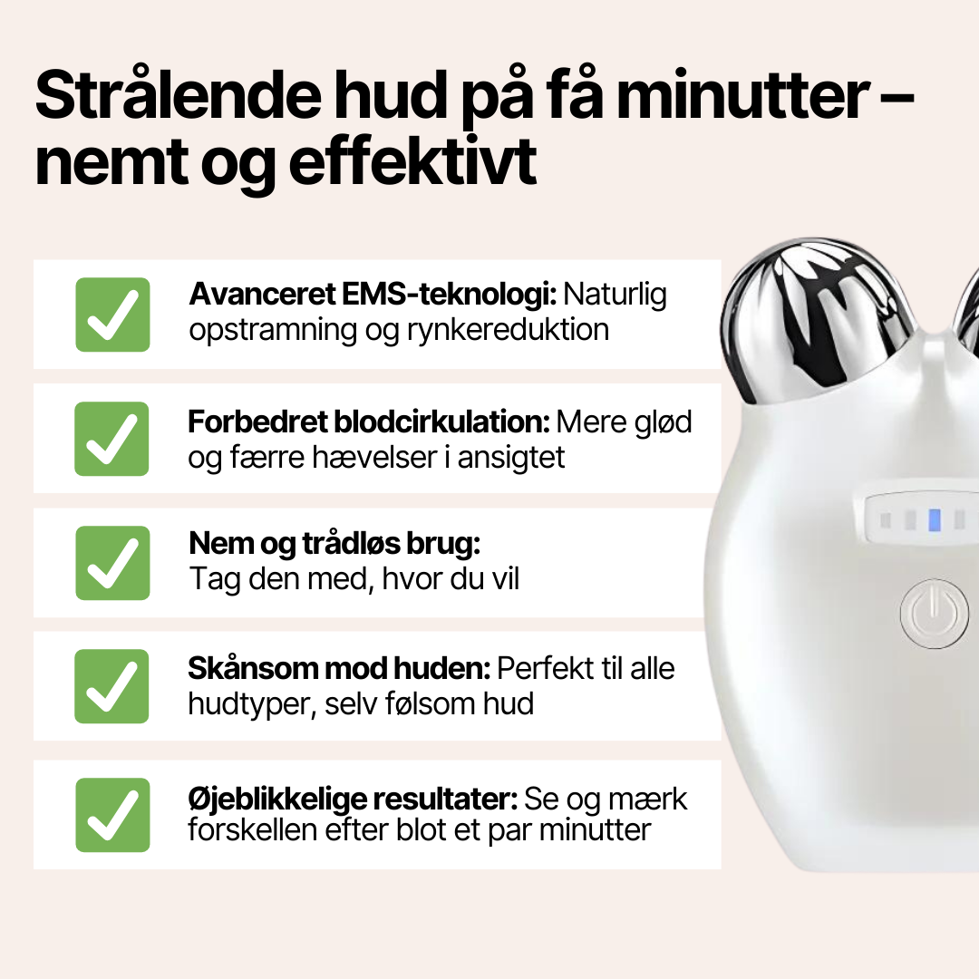 GlowSculpt EMS Facial Massager - V-Form Lift med mikrostrøm og anti-age effekt