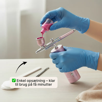 Airbrush – Bærbart kompressorsæt (Pulver, børste, dyse & luftrør medfølger)