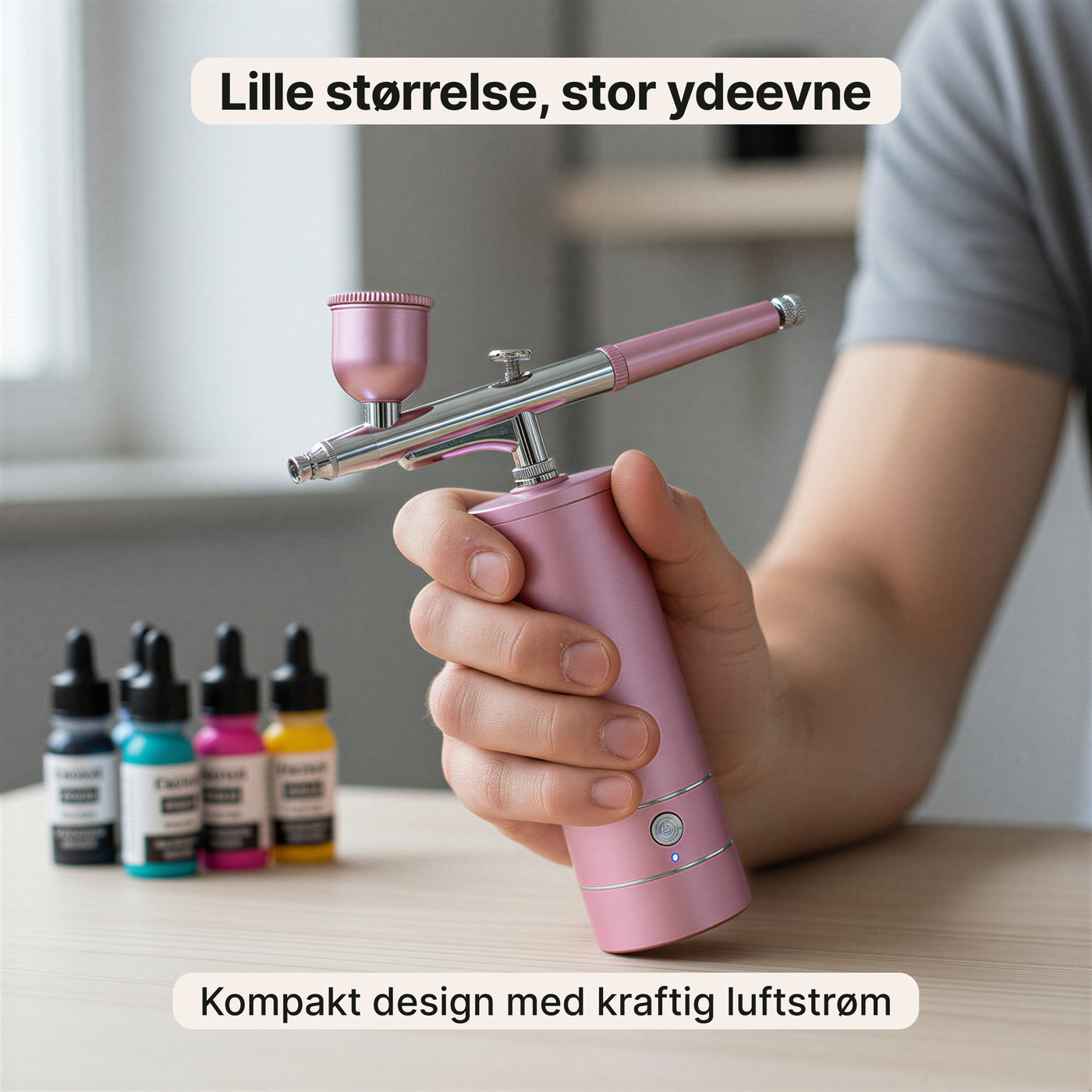 Airbrush – Bærbart kompressorsæt (Pulver, børste, dyse & luftrør medfølger)
