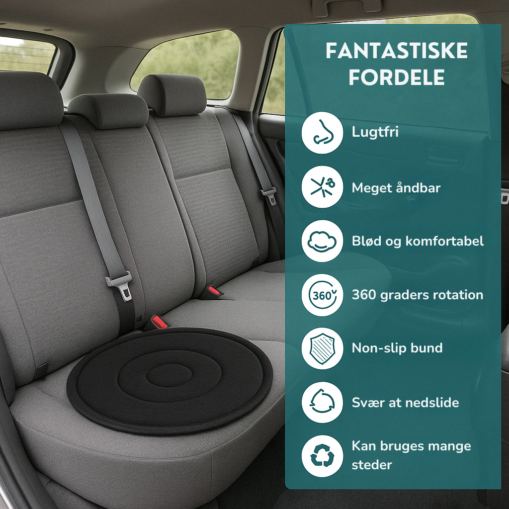 SpinComfort™ - Drejepude til bil og seng (Sort)