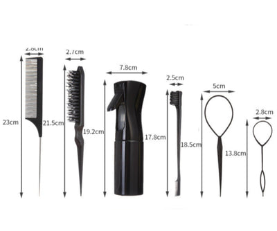 6-pcs Detangling Styling Set Hairdressing sæt hårnål hårtrækker bærbar hårbørste highlighting point tail kam kontinuerlig sprayflaske sæt