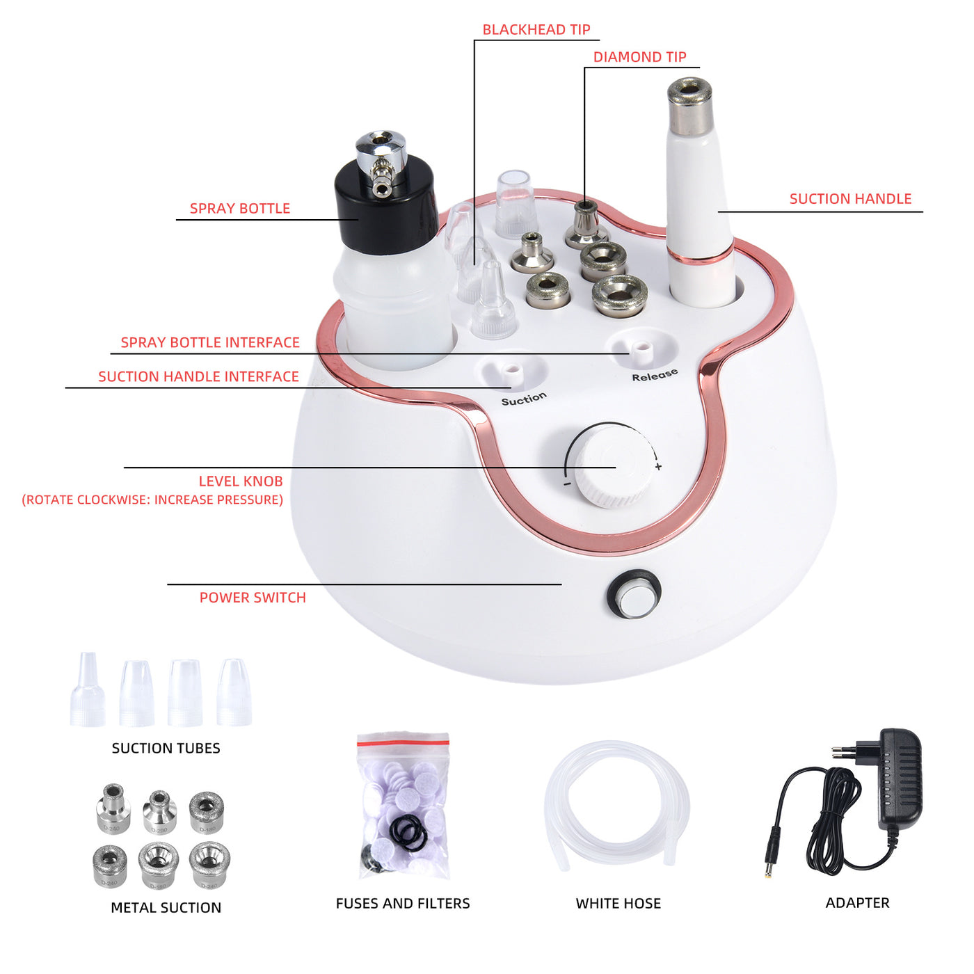 Tre-i-en diamant-mikroskulptur-mikrodermabrasionsmaskine, fjernelse af hudorme, acne-opfyldningsspray, multifunktionelt skønhedsinstrument