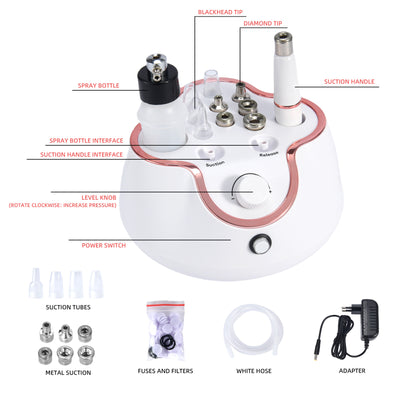 Tre-i-en diamant-mikroskulptur-mikrodermabrasionsmaskine, fjernelse af hudorme, acne-opfyldningsspray, multifunktionelt skønhedsinstrument