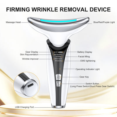 Skønhedshalsinstrument hjemme skønhedsinstrument ansigts- og halsløftende massageinstrument introduktionsinstrument farvet lys og mikrokurrentvibration