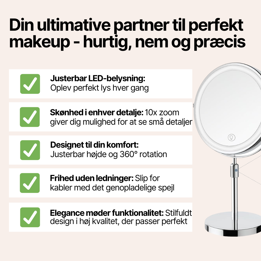 LumiGlow Pro Intelligent makeupspejl med justerbart LED-lys og 10x forstørrelse