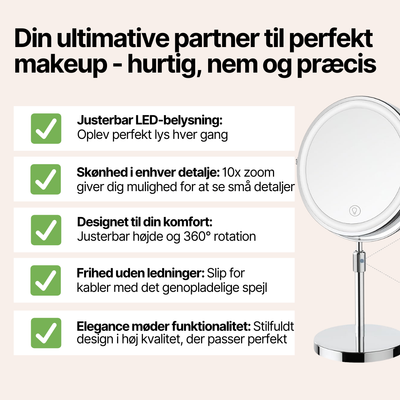 LumiGlow Pro Intelligent makeupspejl med justerbart LED-lys og 10x forstørrelse