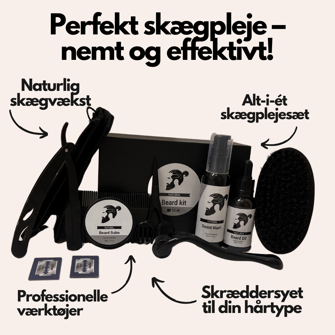 Skægpleje Kit - Komplett Skægpleje Med Skægolie, Skægbalsam, Børste, Kam, Saks