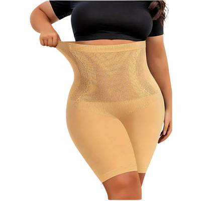 Højtaljede Shapewear Shorts til Kvinder, Sømløs Mavekontrol og Bagløfter, Nylon Strikstof, Plusstørrelse Shorts