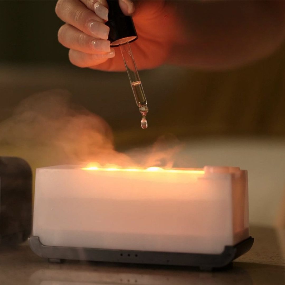 Tidssimulering flamme aromaterapi maskine USB hjem diffusor lille apparat desktop farverig flamme luftfugter
