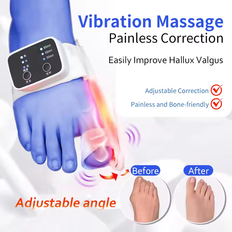 Elektrisk vibrationsmassager og knystkorrektor – Unisex fodskinne til hallux valgus med justerbar tåseparator og finger-tå korrektion