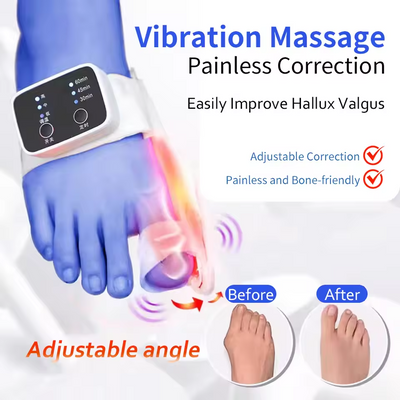 Elektrisk vibrationsmassager og knystkorrektor – Unisex fodskinne til hallux valgus med justerbar tåseparator og finger-tå korrektion