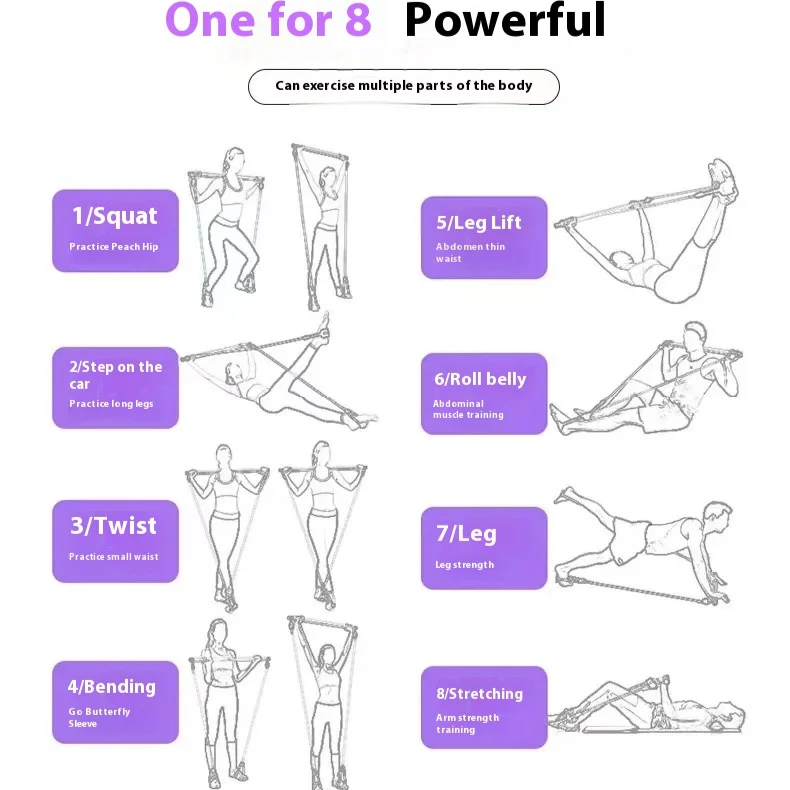 Pilates-bar multifunktionel fitnessstang yoga Pilates-udstyr til hjemmebrug elastisk træningstræning hofte-træning spændingsreb