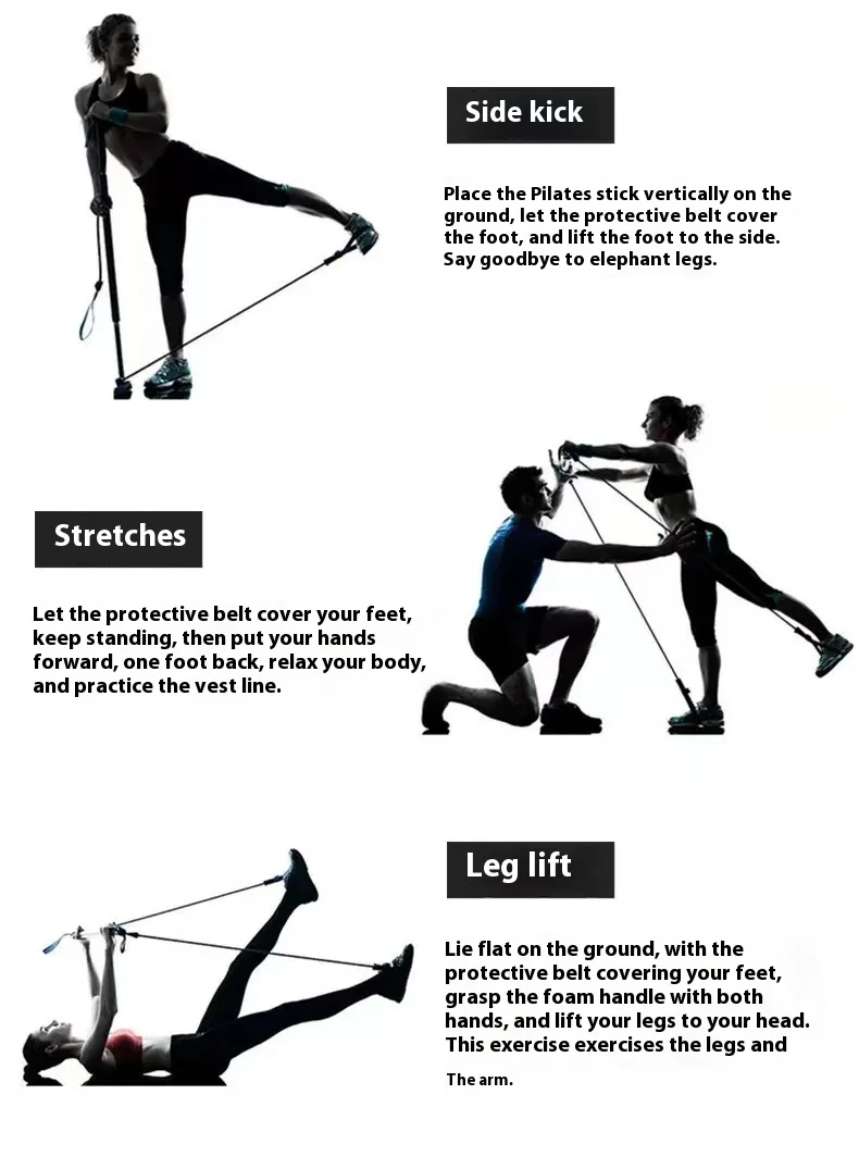 Pilates-bar multifunktionel fitnessstang yoga Pilates-udstyr til hjemmebrug elastisk træningstræning hofte-træning spændingsreb