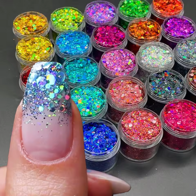 Kreativt glitterpulver til neglekunst tilbehør flaske 8g uregelmæssige pailletter laser blandet neglelak glitter