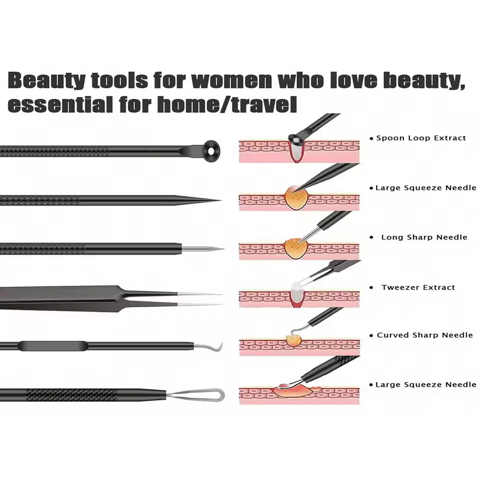 Rustfrit stål beauty tool acne nål sætacne nål hudorme nål acne fjernelse 6-dels sæt