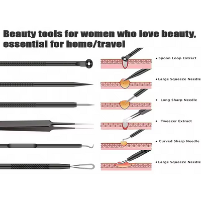 Rustfrit stål beauty tool acne nål sætacne nål hudorme nål acne fjernelse 6-dels sæt