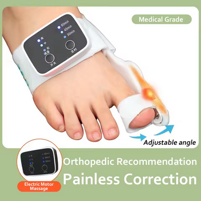 Elektrisk vibrationsmassager og knystkorrektor – Unisex fodskinne til hallux valgus med justerbar tåseparator og finger-tå korrektion