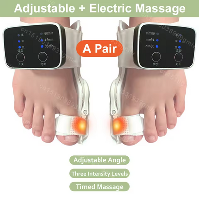 Elektrisk vibrationsmassager og knystkorrektor – Unisex fodskinne til hallux valgus med justerbar tåseparator og finger-tå korrektion