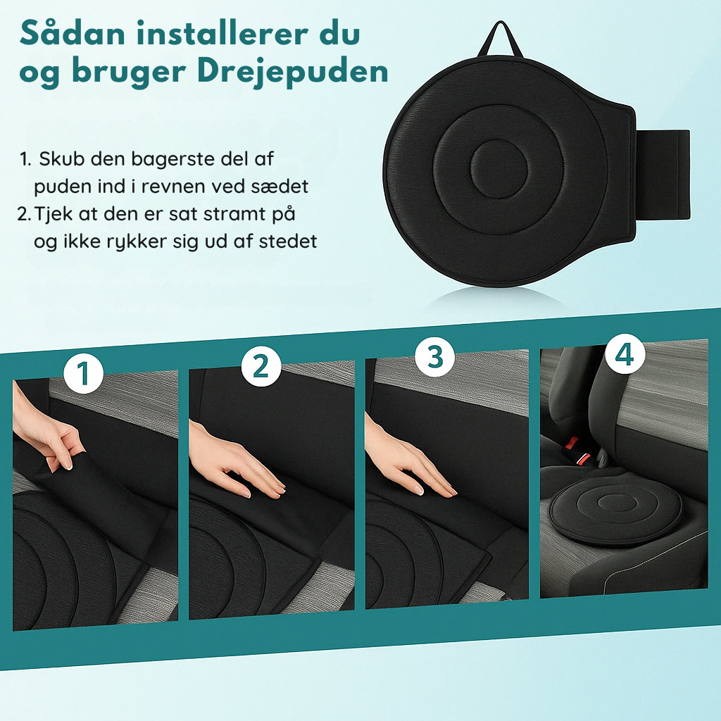 SpinComfort™ - Drejepude til bil og seng (Sort)