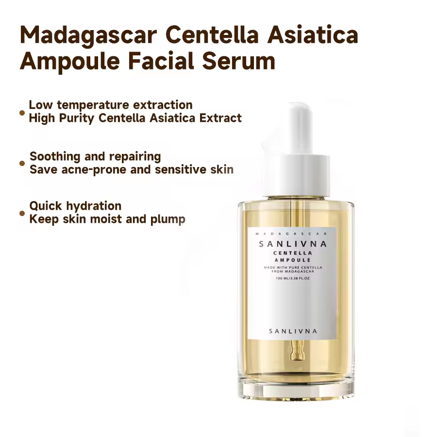 Madagascar Centella Asiatica Ampul Ansigtsserum, Fugtgivende, Opstrammende og Perfekt til Sensitiv og Acne-udsat Hud – Koreansk Glas Hud.